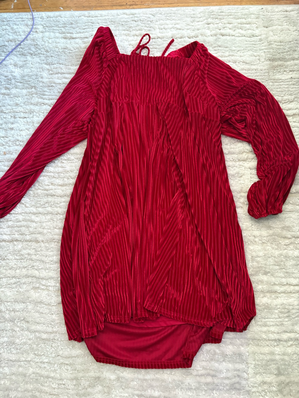Amazon Essentials Red Pleated Long Sleeve Women's Dress